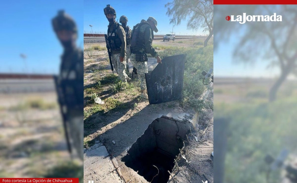 Elementos de la Guardia Nacional resguardan el túnel hallado en Ciudad Juárez. Foto