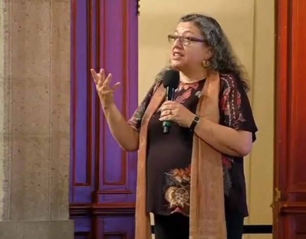 La titular de la Unidad de Coordinación de Delegaciones de la Secretaría de Bienestar, Teresa Guadalupe Reyes durante conferencia de prensa. Fotograma tomado del video emitido por el Gobierno de México