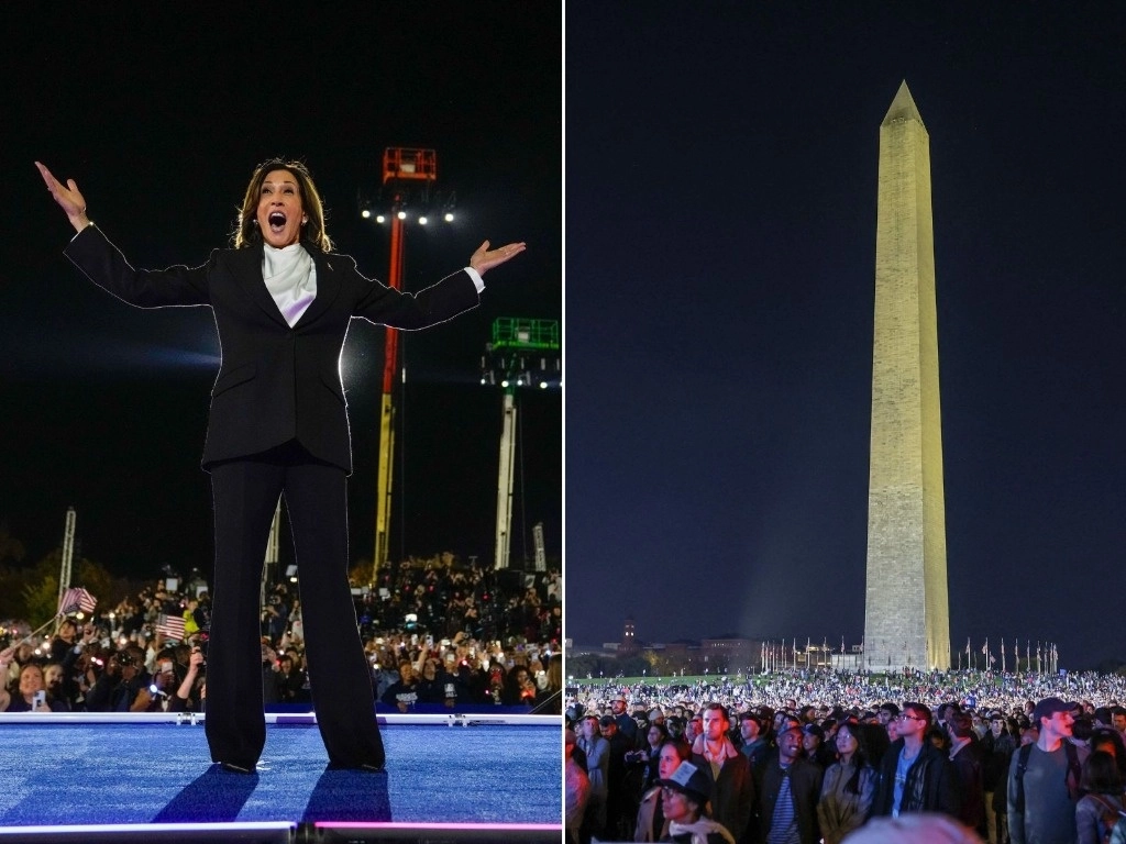 La candidata presidencial demócrata, Kamala Harris, convocó ayer a unos 50 mil simpatizantes, de acuerdo con cifras de su campaña, en el Elipse, cerca de la Casa Blanca en Washington. Foto Ap y Afp
