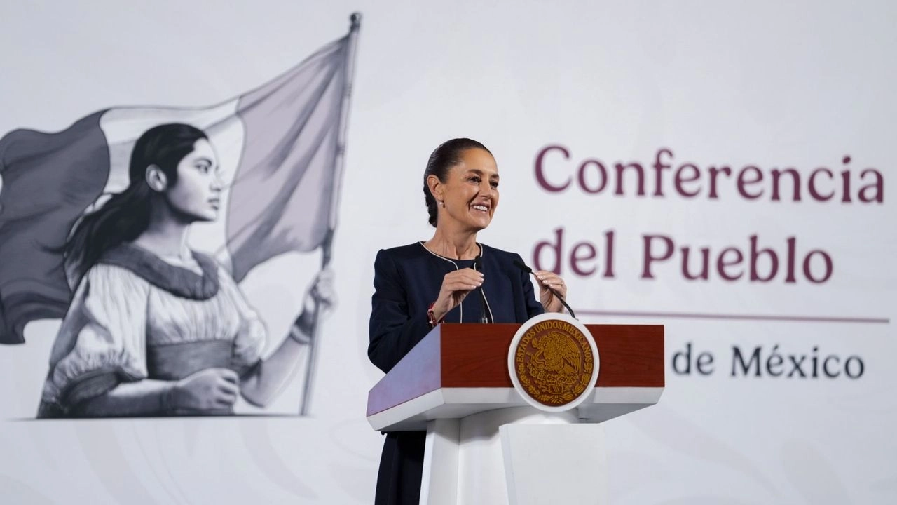 La presidenta Claudia Sheinbaum durante su conferencia matutina desde Palacio Nacional, en la Ciudad de México, el 7 de marzo de 2025. Foto 