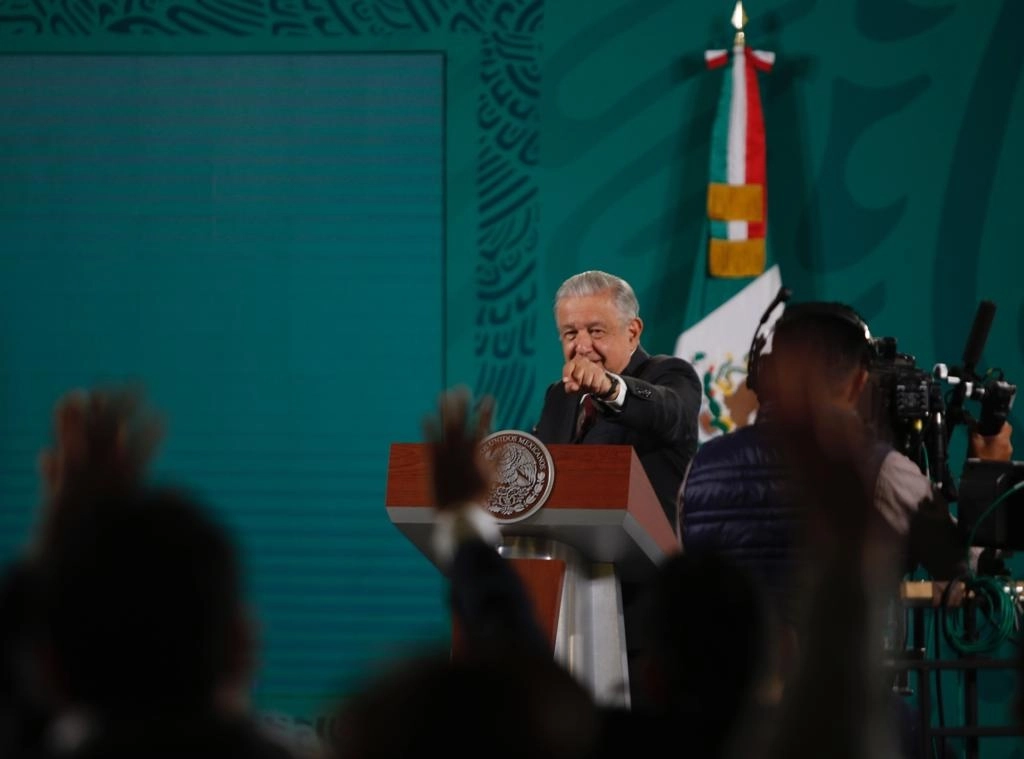 El presidente Andrés Manuel López Obrador durante la conferencia de prensa matutina en Palacio Nacional, el 22 de octubre de 2021. Foto Guillermo Sologuren
