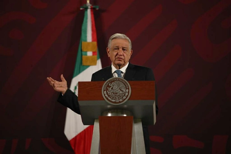 El presidente Andrés Manuel López Obrador durante su conferencia matutina desde Palacio Nacional, Ciudad de México, el 16 de agosto de 2023. Foto Yazmín Ortega Cortés