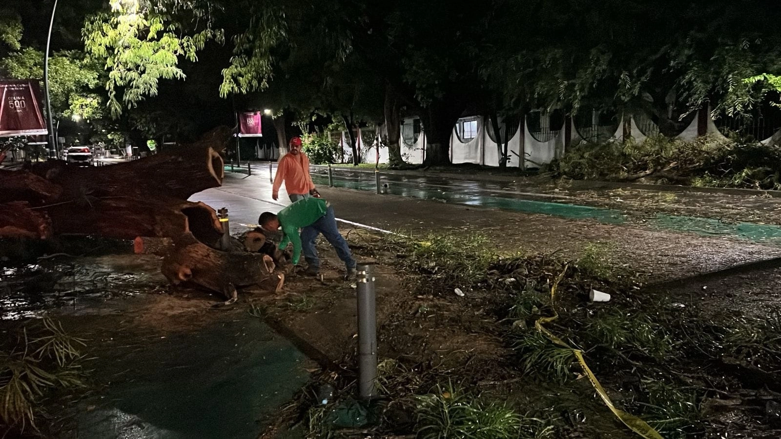 Personal de Protección Civil de Colima realiza labores de limpieza, luego del paso del huracán ‘Lidia’. Foto tomada de  https://www.facebook.com/ColimaMunicipio