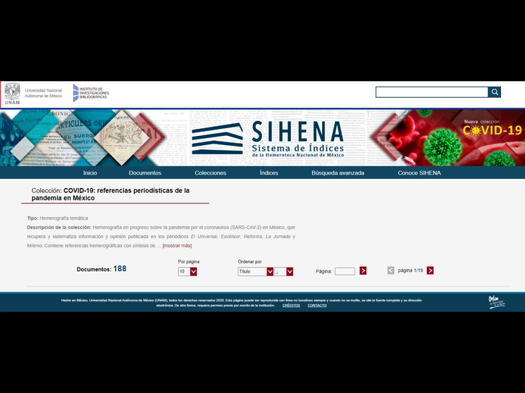 La hemerografía puede ser consultada en el sitio https://sihena.iib.unam.mx/index.php/Detail/Collection/Show/collection_id/26