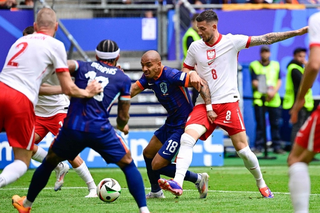 Holanda derrotó a Polonia en actividades del grupo D de la Eurocopa 2024. Foto Afp
