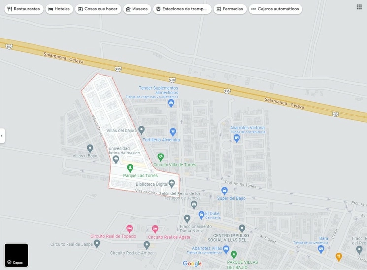 El ataque fue perpetrado en una vivienda ubicada en la colonia Villas del Bajío IV, alrededor de las 19:00 horas del martes. Imagen tomada de Google Maps