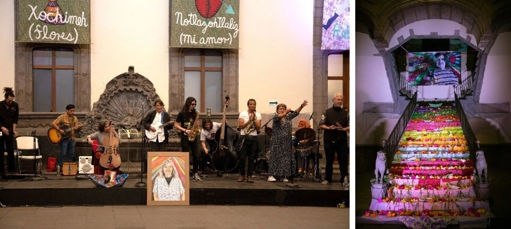 Además de exponer algunas de las obras, se recordó al pintor en sus mantas con consignas y protestas; el homenaje transcurrió entre poesía, rock y el reconocimiento de colectivos a su lucha social y antiautoritaria. Foto María Luisa Severiano