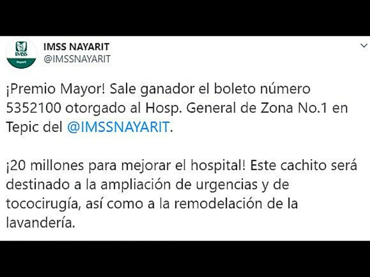 El propio Instituto Mexicano del Seguro Social dio a conocer su triunfo. Imagen tomada del Twitter de @IMSSNAYARIT