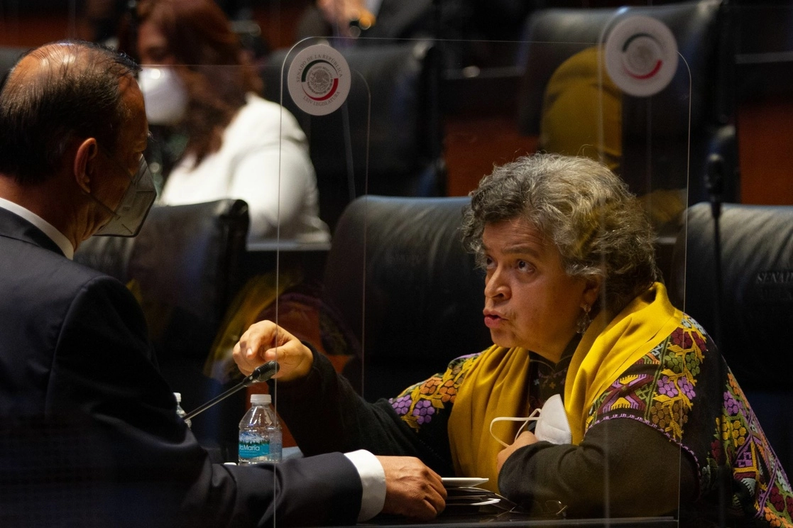 Beatriz Paredes, senadora del PRI, durante una sesión de la Comisión Permanente del Congreso, el 21 de julio de 2021. Foto Cuartoscuro