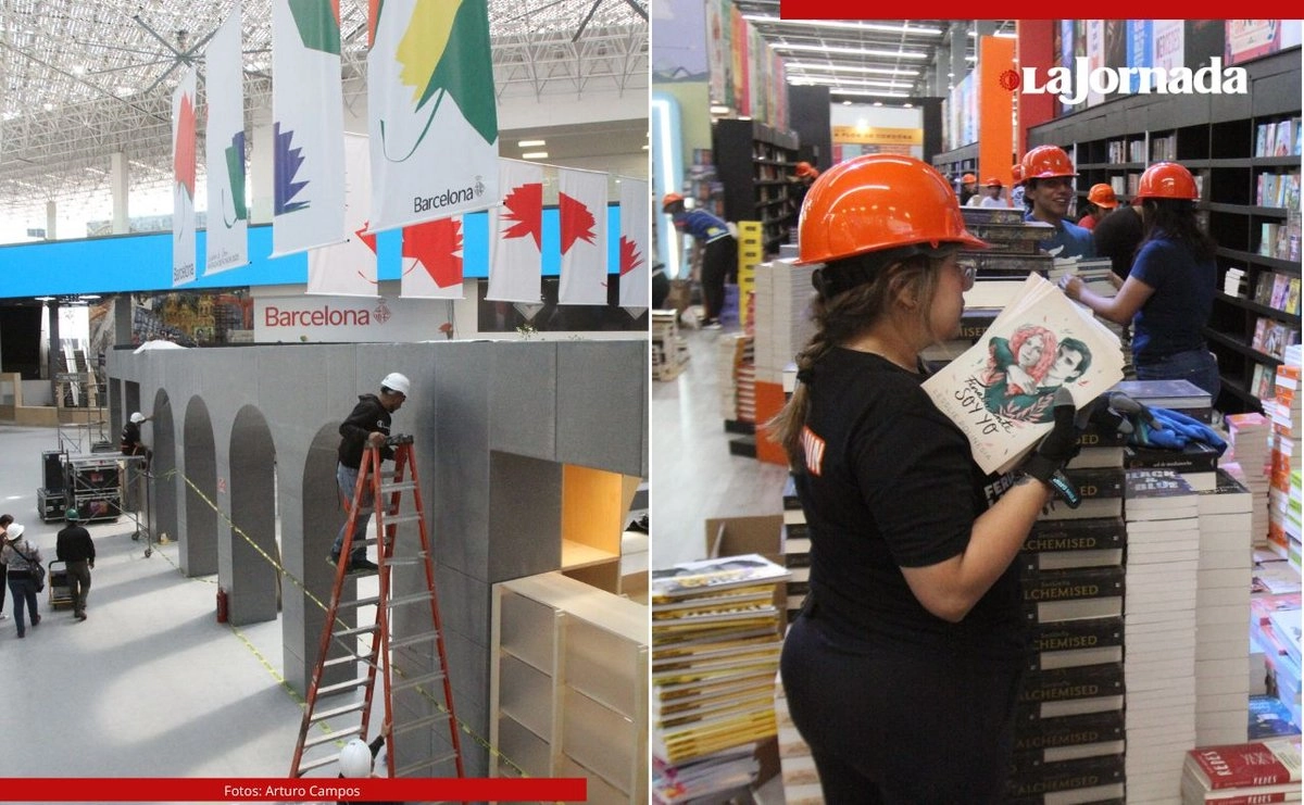 Imágenes en las que se observa a los trabajadores de la Expo Guadalajara y de las editoriales participantes dar los últimos toques para recibir a los miles de visitantes hasta el 7 de diciembre. Foto 
