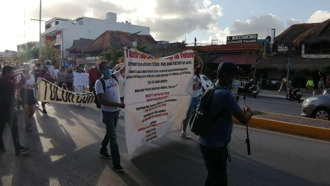 Protesta por el homicidio de Victoria Salazar, migrante de El Salvador, cometido por policías de Tulum. Foto Miguel Améndola / La Jornada Maya