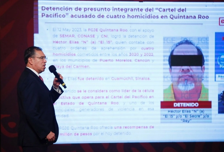 El subsecretario de Seguridad Pública, Luis Rodríguez Bucio, durante la conferencia presidencial matutina en Palacio Nacional, en la Ciudad de México, el 16 de mayo de 2023. Foto Cristina Rodríguez