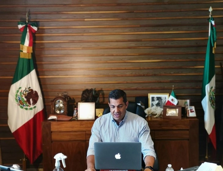 El subsecretario de la Segob, Ricardo Peralta durante el diálogo virtual con autoridades de Inafed. Foto tomada de la cuenta de Twitter @Ricar_peralta
