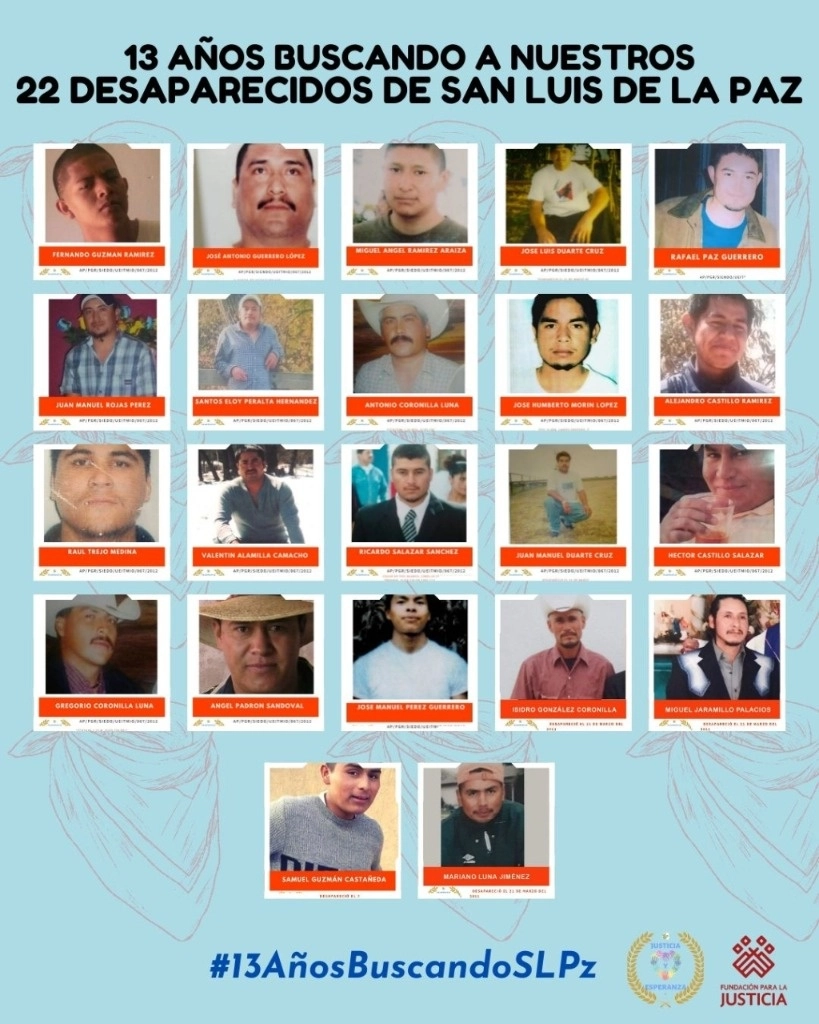 Imagen de los 22 migrantes desaparecidos hace 13 años, difundida por https://www.facebook.com/FJEDD