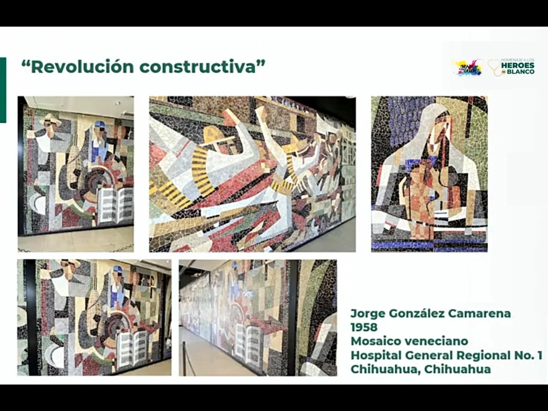 Murales en hositales del IMSS. Imagen tomada del evento transmitido en vivo a través del Twitter de @Tu_IMSS