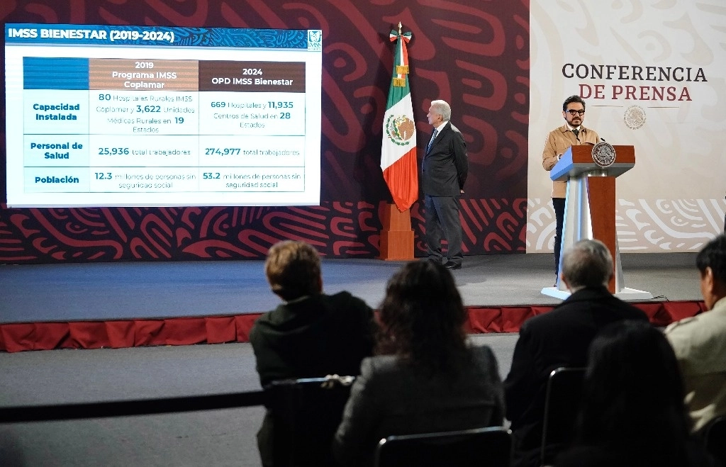 Desde 2023, pasó de 80 a 660 hospitales; de 3 mil 622 Unidades Médicas Rurales (UMR) a 11 mil 935 centros de salud, señaló Zoe Robledo, director del instituto. Foto cortesía IMSS.