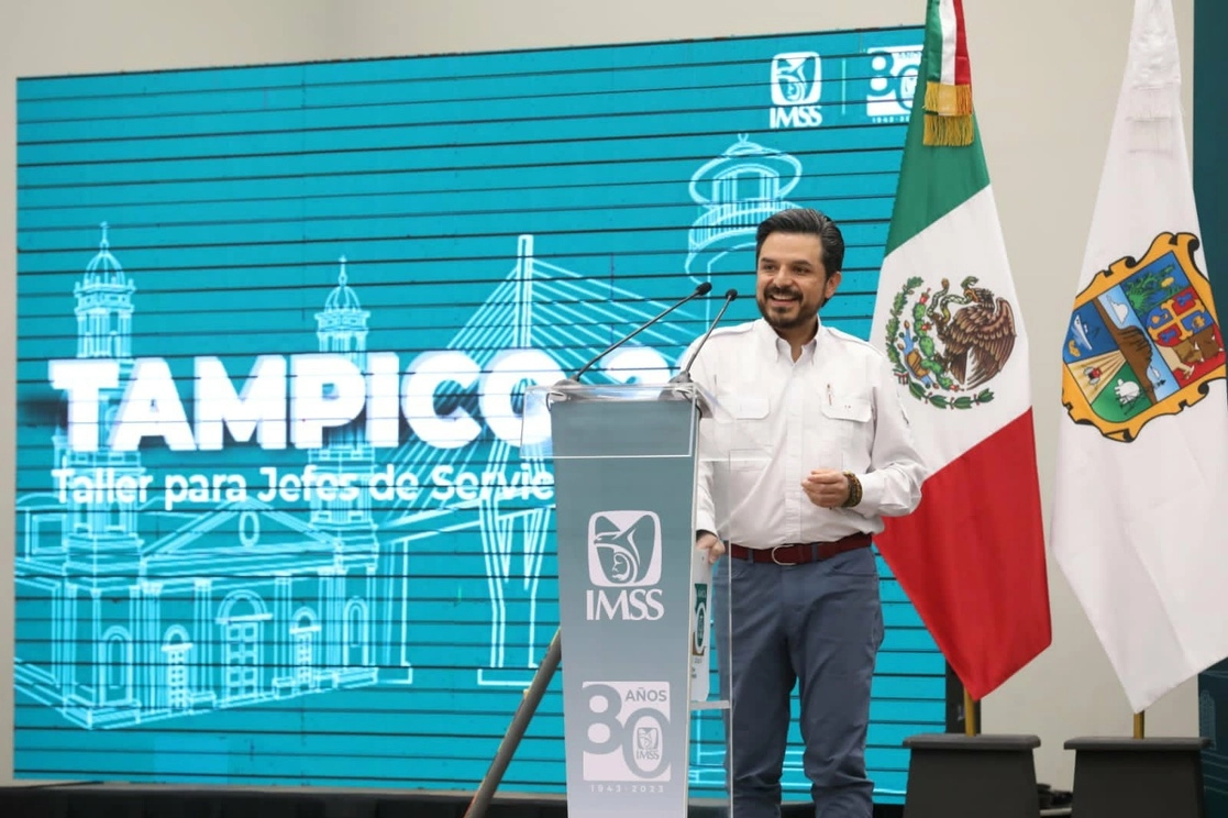 El director del IMSS, Zoe Robledo, inauguró en Tampico, Tamaulipas, el segundo Taller de Jefes de Servicios de Finanzas 2023 el 2 de marzo de 2023. Foto tomada de Twitter @Tu_IMSS
