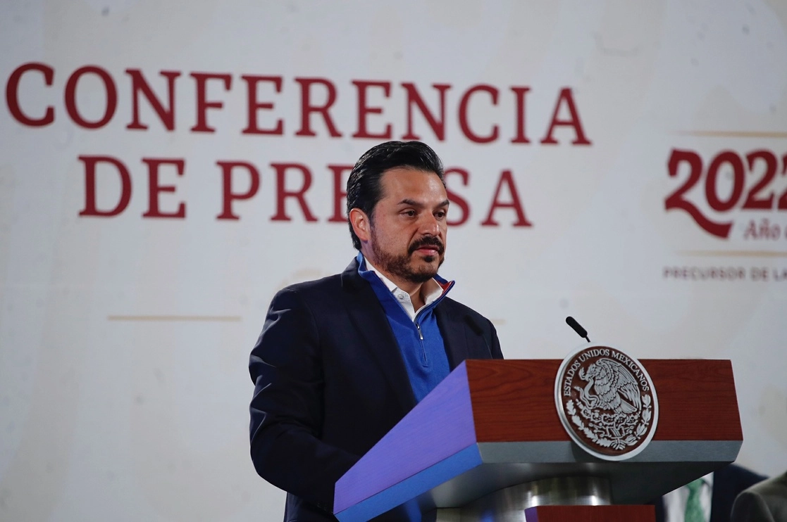 Zoé Robledo, director general del IMSS en la conferencia de prensa matutina desde Palacio Nacional, el 20 de septiembre de 2022. Foto Cristina Rodríguez 