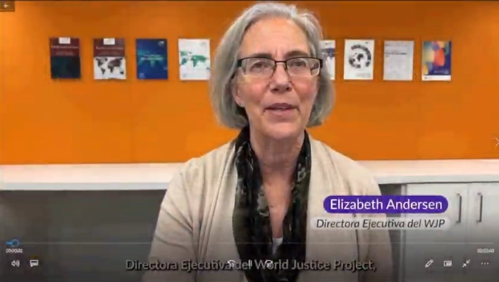 Elizabeth Andersen, directora Ejecutiva del World Justice Project. Imagen tomada de la transmisión en vivo 