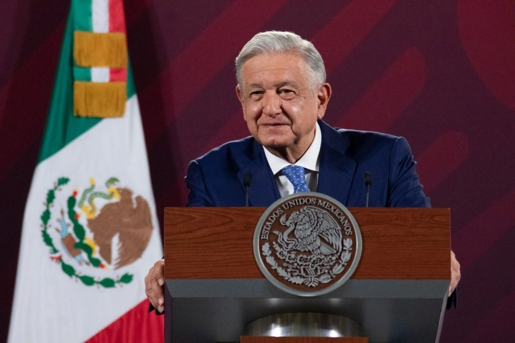 El presidente Andrés Manuel López Obrador durante su conferencia matutina en Palacio Nacional, en la Ciudad de México, el 28 de abril de 2023. Foto cortesía Presidencia