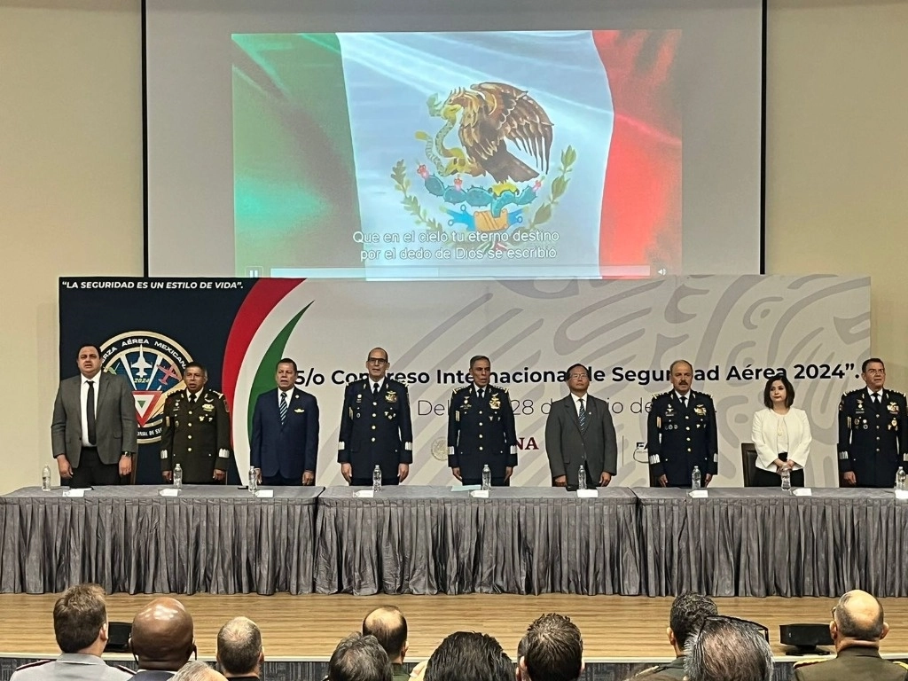 La Secretaría de la Defensa Nacional inauguró el Quinto Congreso Internacional de Seguridad Aérea, en las instalaciones Base Militar número uno, de Santa Lucía, estado de México, el 26 de junio de 2024. Foto Luis Castillo