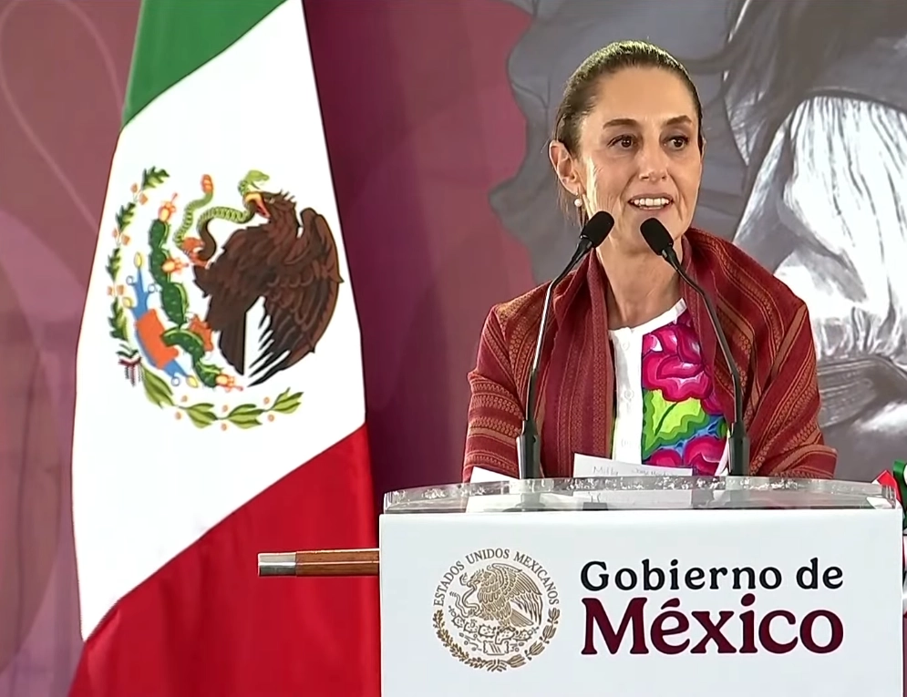 La presidenta Claudia Sheinbaum durante la inauguración de la carretera. Fotograma tomado de la transmisión en vivo del evento