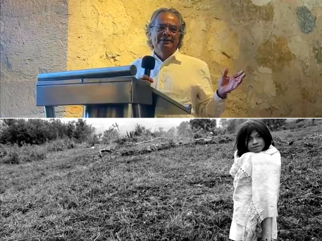 La sala se ubica en el centro cultural Ágora. Arriba, Valtierra en la apertura; abajo, una imagen que captó en Chenalhó, Chiapas, en 1998.Foto Alfredo Valadez y Pedro Valtierra