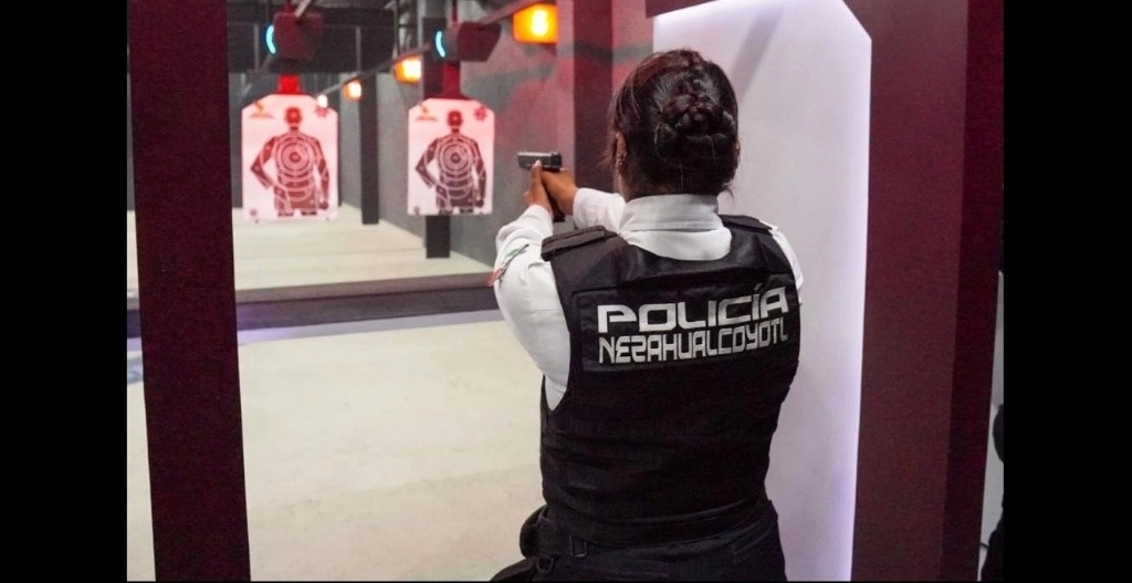 El campo de tiro para la policía de Nezahualcóyotl cuenta con siete líneas automatizadas. Foto Tomada de X  @Adolfo_Cerqueda 