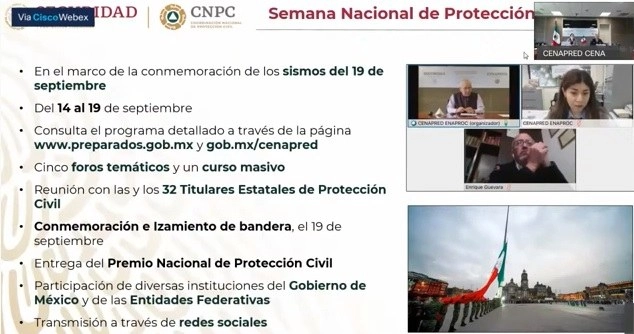 Imagen tomada de la transmisión del evento a través del canal en Youtube de la Coordinación Nacional de Protección Civil