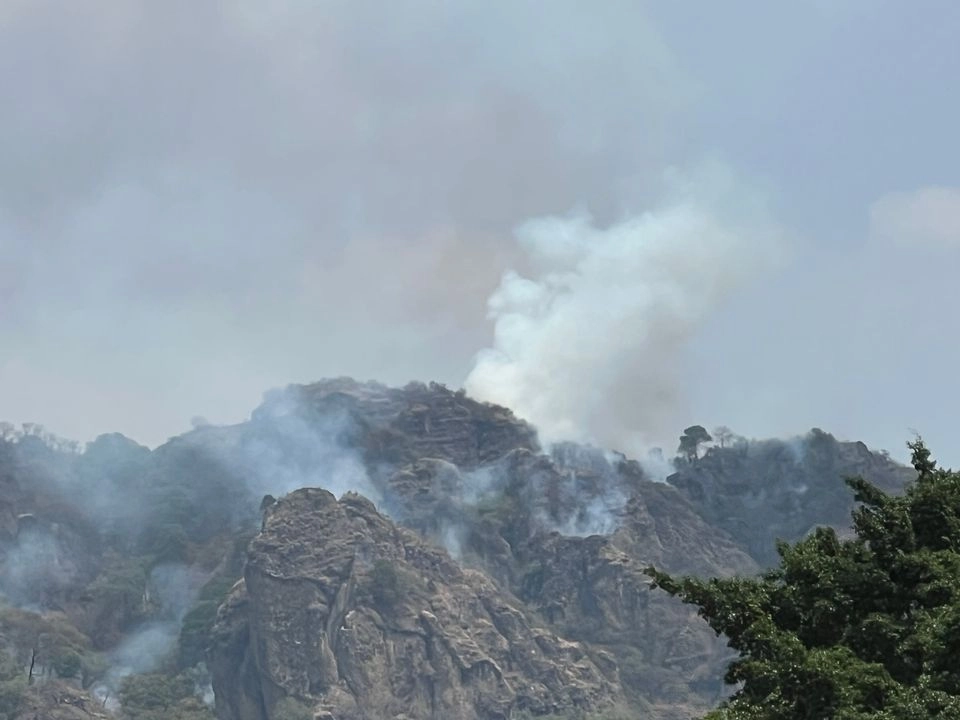 Los fuertes vientos intensificaron el fuego que arde en una parte del Área Natural Protegida del Parque Nacional “El Tepozteco”. Foto 