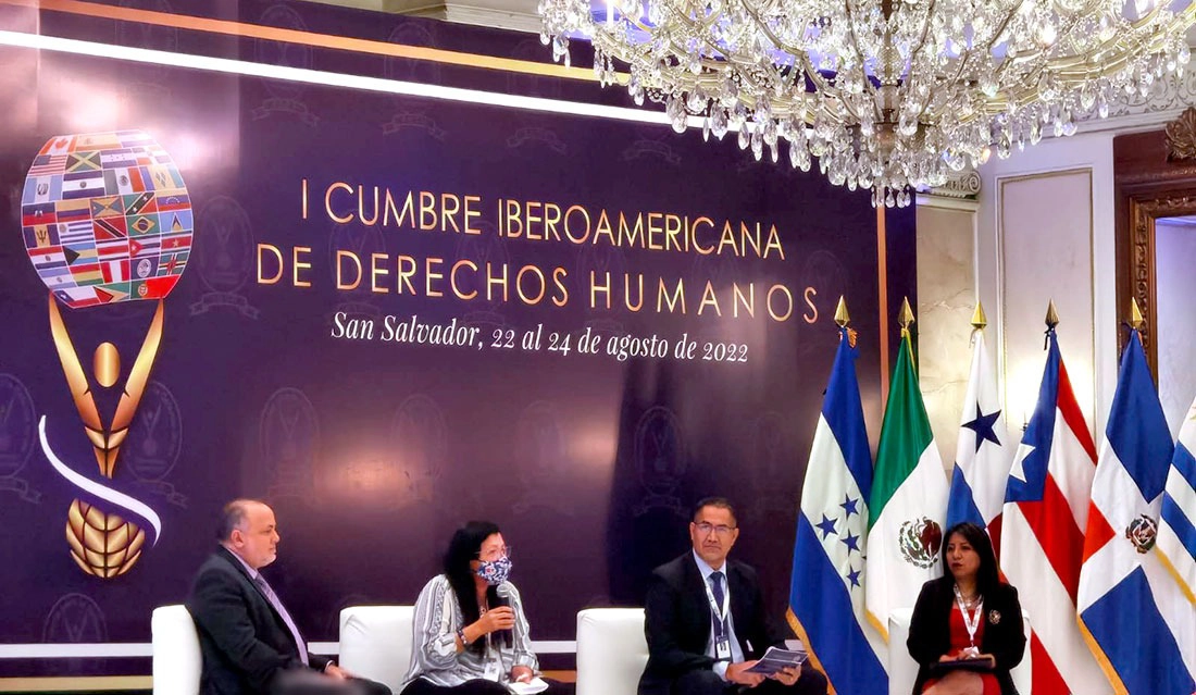 Intervención de Nashieli Ramírez, titular de la CDHCM en la I Cumbre Iberoamericana de Derechos Humanos en San Salvador, El Salvador. Foto Cortesía CDHCM