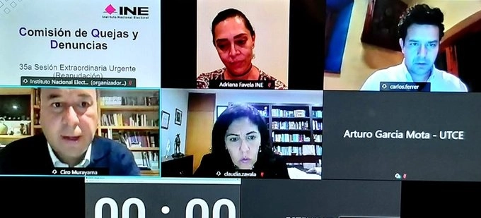 Sesión virtual de la Comisión de Quejas y Denuncias. Foto tomada de la cuenta de Twitter @INEMexico
