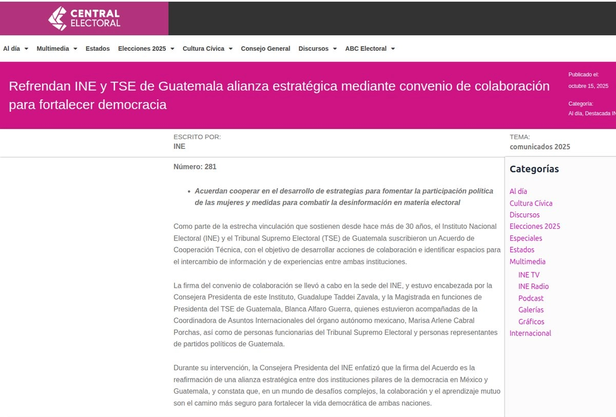 El INE informó sobre la alianza en sus redes sociales y en su pagina oficial. Foto