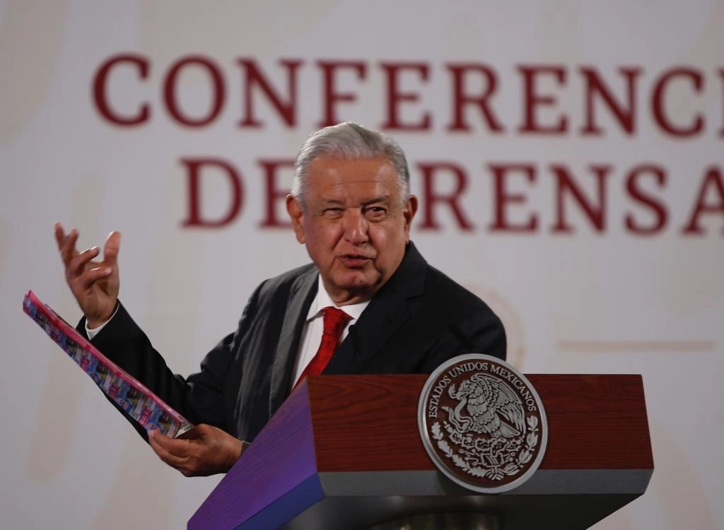 El presidente de México. Andrés Manuel López Obrador, durante su conferencia matutina en Palacio Nacional, en la Ciudad de México, el 23 de marzo de 2022. Foto Guillermo Sologuren