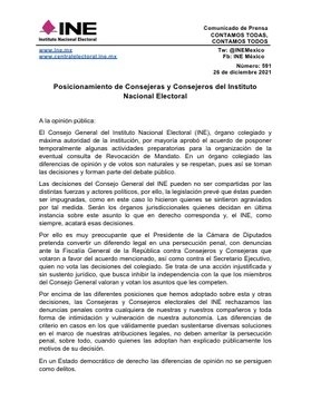 El posicionamiento de los consejeros fue difundido en sus redes sociales del Instituto.