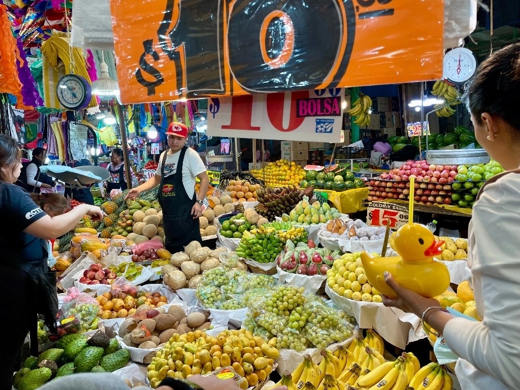 Venta de frutas en un local del mercado de Jamaica, en febrero de 2024. Foto Roberto García Ortiz