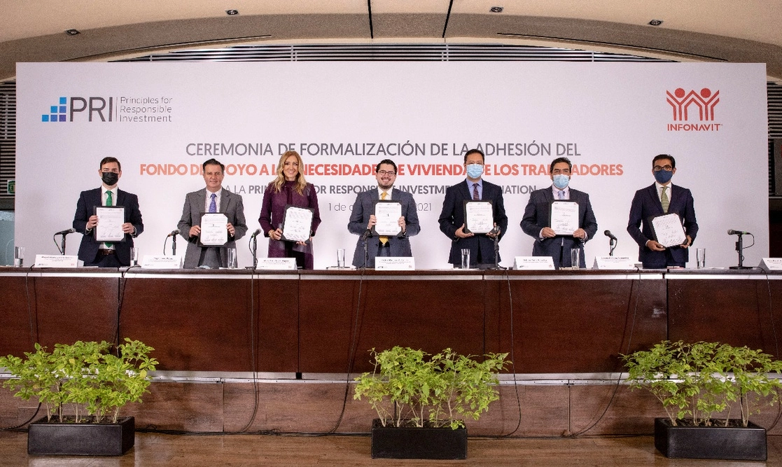 Evento del Infonavit para adhirirse a los Principios de Inversión Responsable respaldados por Naciones Unidas, el 1 de diciembre de 2021. Foto tomada del Twitter de @Infonavit 