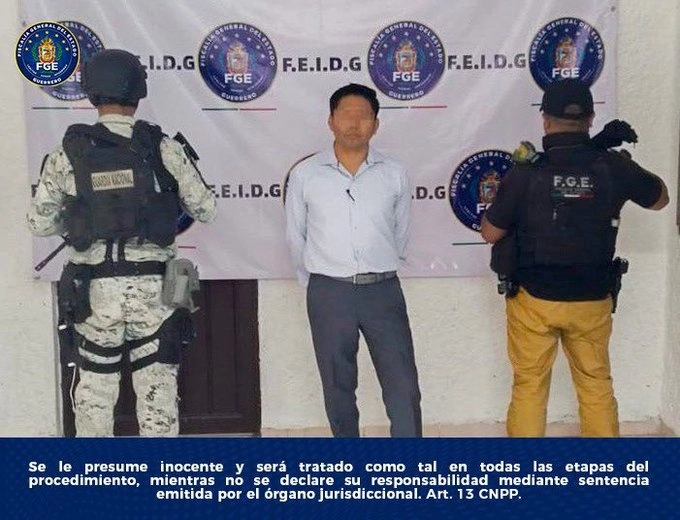 El detenido asegura que es un chivo expiatorio. Foto FGJ Guerrero