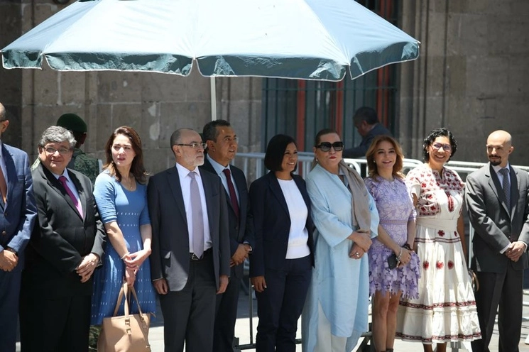 Consejeros del INE antes de ingresar a Palacio Nacional para su encuentro con el presidente López Obrador, el 13 de junio de 2023. Foto Yazmín Ortega Cortés