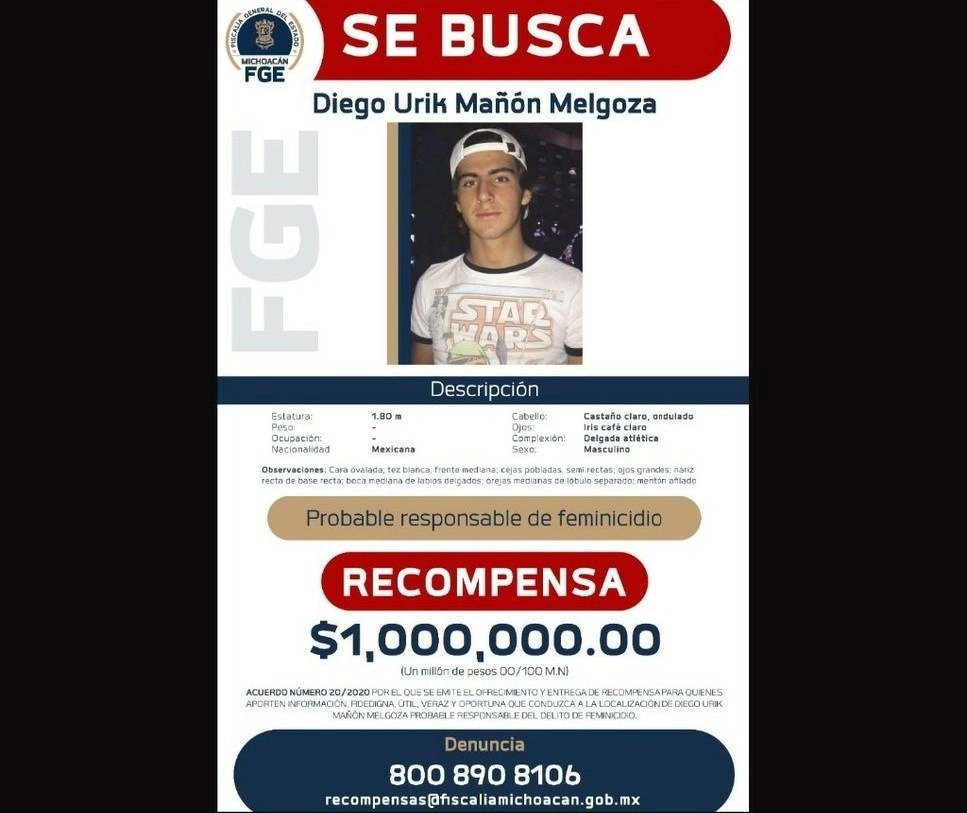 Diego “N” fue detenido desde el 30 de septiembre de 2020 por su presunta responsabilidad en el feminicidio en contra de Jessica González. Imagen tomada de la cuenta de Twitter @FiscaliaMich / Archivo
