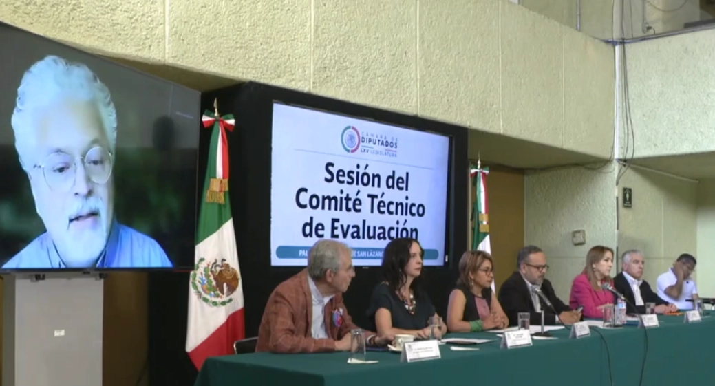 Sesión pública de los integrantes del Comité Técnico de evaluación para consejeros del INE. Imagen tomada de la transmisión en vivo a través de https://twitter.com/Mx_Diputados