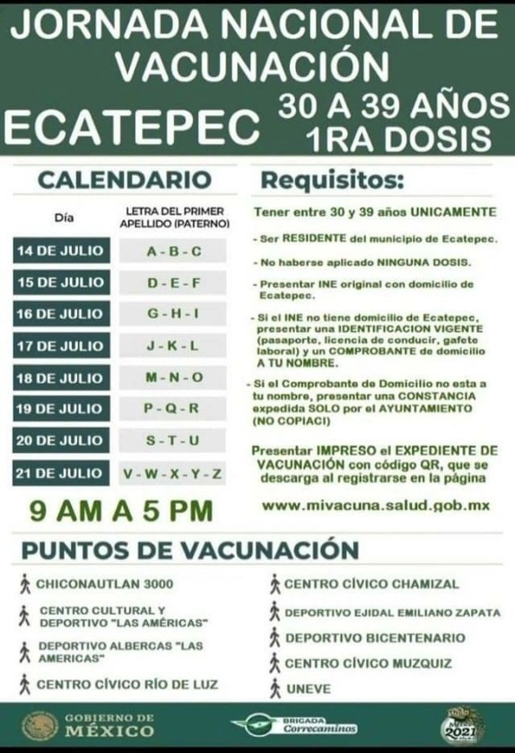 Sedes donde se aplicará la vacuna en Ecatepec.