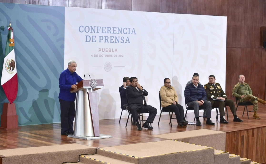 Durante la conferencia presidencial de este lunes realizada desde Puebla. Foto cortesía Presidencia
