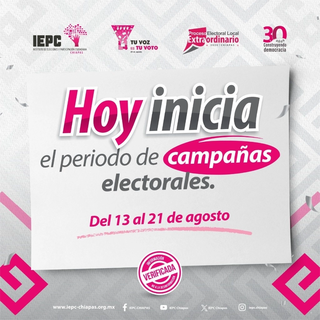 En un comunicado, el IEPC informó del inicio de campañas para el proceso extraordinario de elección en Chiapas. Foto Tomada de X @IEPCChiapas