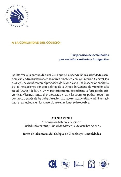 Comunicado del CCH Naucalpan. 