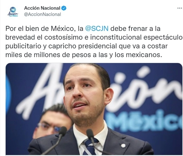 Marko Cortés utilizó la cuenta en twitter del partido para expresar su posicionamiento.