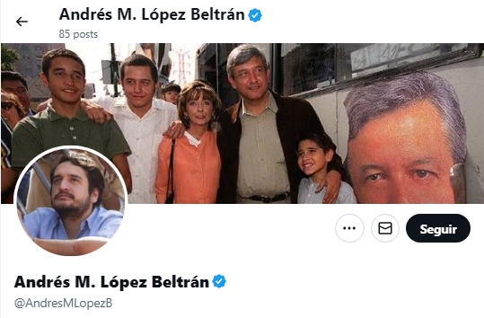 Imagen de la cuenta en X a la que aludió el presidente López Obrador y que falsamente se le atribuyó su autenticidad a su hijo Andrés López Beltrán 