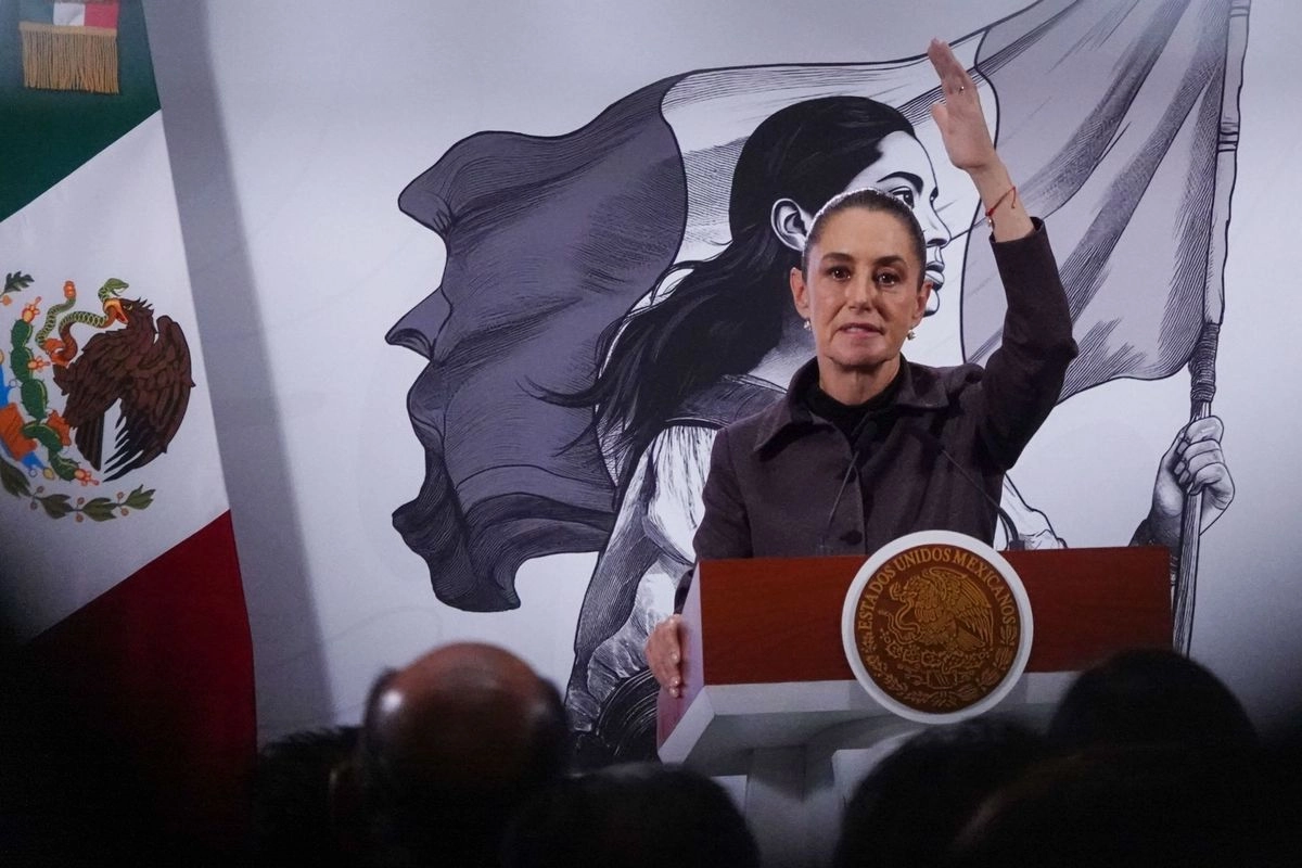 La presidenta CLaudia Sheinbuum en la conferencia matutina desde Palacio Nacional, el 7 de octubre de 2025. Foto
