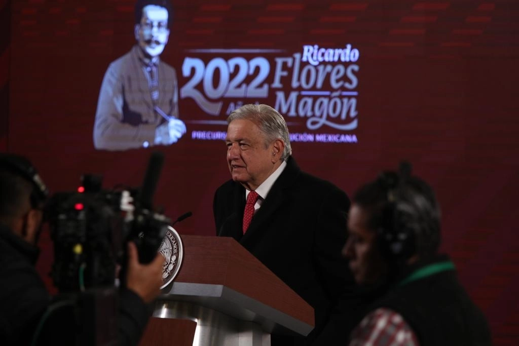 El presidente Andrés Manuel López Obrador durante su conferencia matutina desde Palacio Nacional, Ciudad de México, el 7 de enero de 2022. Foto María Luisa Severiano