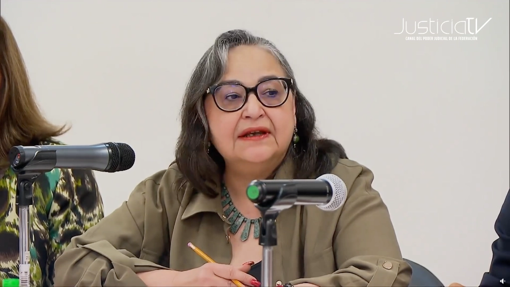 La ministra presidenta del Poder Judicial de la Federación, Norma Lucía Piña, durante la ceremonia de instalación del Consejo Nacional de Mecanismos Alternativos de Solución de Controversias, el 19 de abril de 2024 Imagen tomada de la transmisión a través de Twitter @JusticiaTV_MX